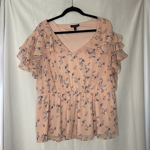 LANE BRYANT PINK FLORAL CHIFFON RUFFLE BLOUSE (18) - Picture 1 of 4